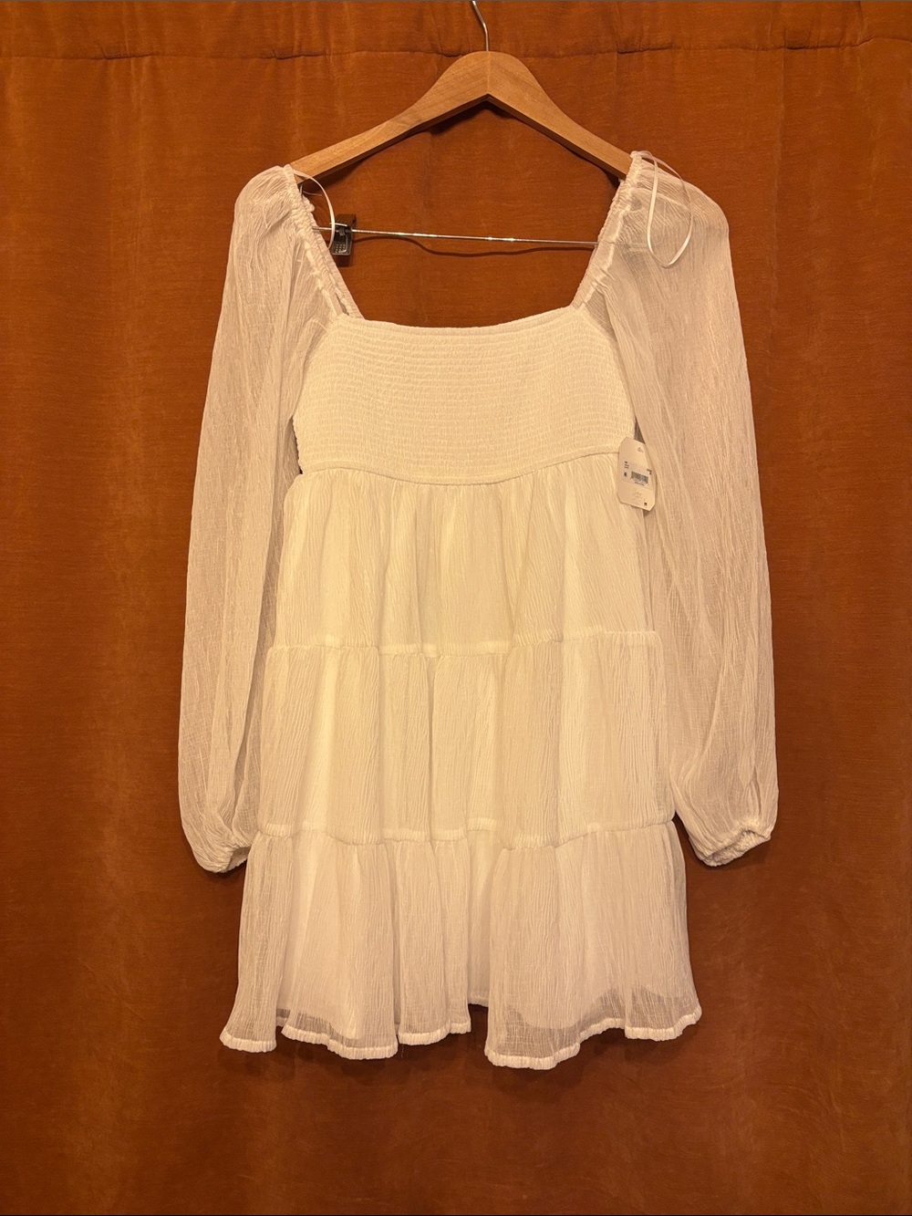 Altar'd State White Long-Sleeve Tiered Mini Dress